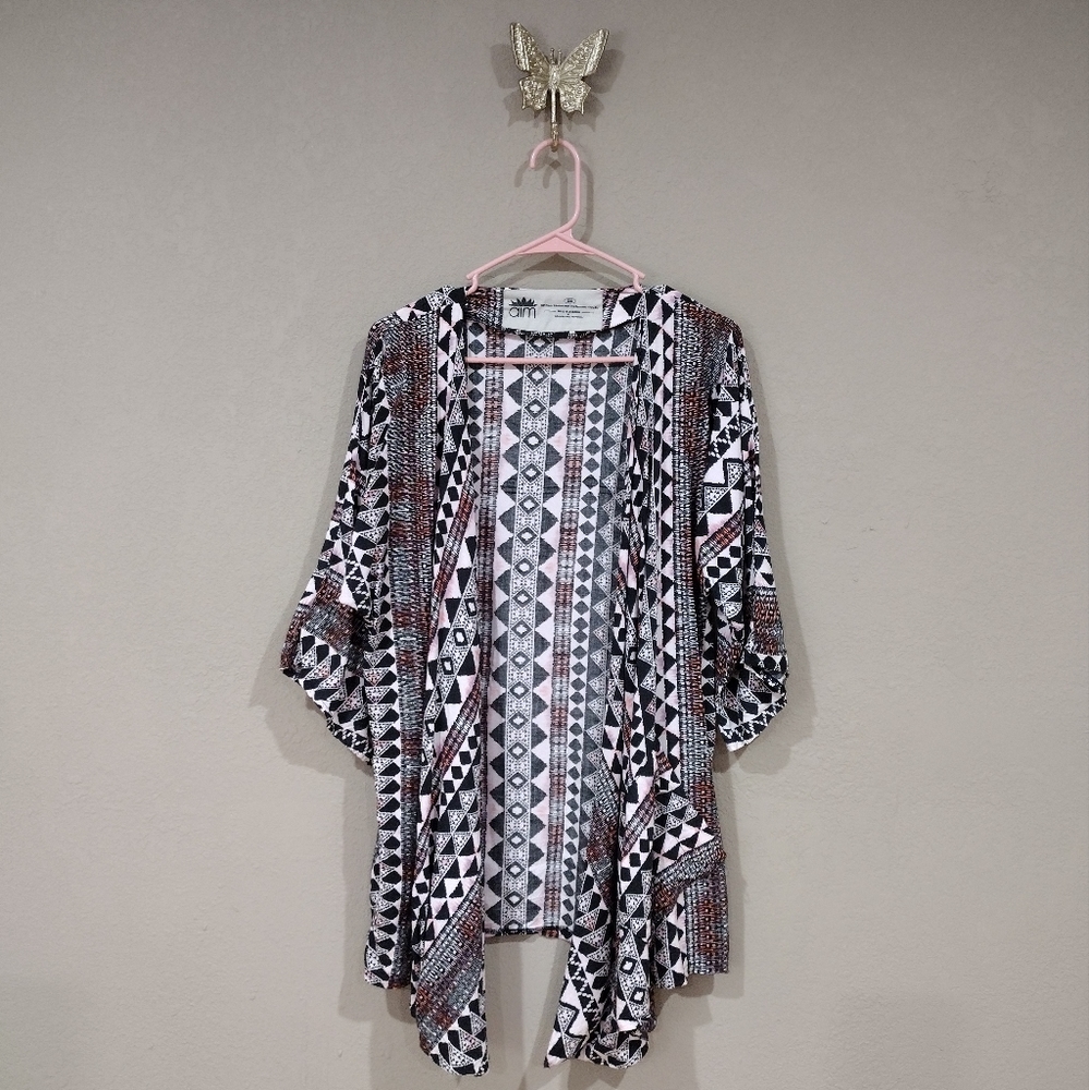 Aim Boho Chic Multicolor Artisan Black Pink White Purple Cardigan
